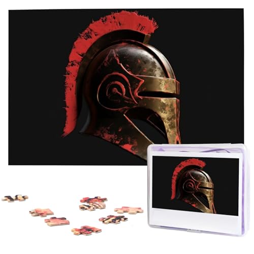 Spartanischer Krieger-Helm-Puzzle, 1000 Teile, personalisiertes Puzzle, Holz-Fotopuzzle für Erwachsene, Familienbild, Puzzle, Geschenke für Hochzeit, Geburtstag, Valentinstag, Geschenke (74,9 x 50 cm) von RLDOBOFE