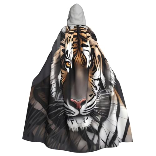 Tiger at Rest Print Kapuzenumhang Hexenumhang Langer Samtumhang Unisex Weihnachten Halloween Kapuzenumhang Schwarz, Schwarz, Einheitsgröße von RLDOBOFE