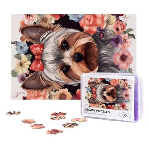 Yorkie Floral Puzzles 300 Teile Personalisierte Puzzles Holz Fotopuzzle für Erwachsene Familie Bild Puzzle Geschenke für Hochzeit Geburtstag Valentinstag Geschenke 38,1 x 25,9 cm von RLDOBOFE