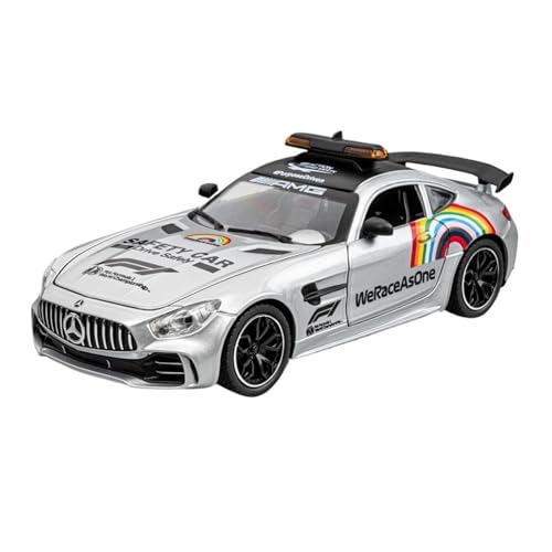 RLIUFEI FÜR 1/24 Benji GTR Renn-Safety-Car Legierungsautomodell Pullback Sound Und Licht Spielzeug Polizeiauto Sportwagen(Silver) von RLIUFEI