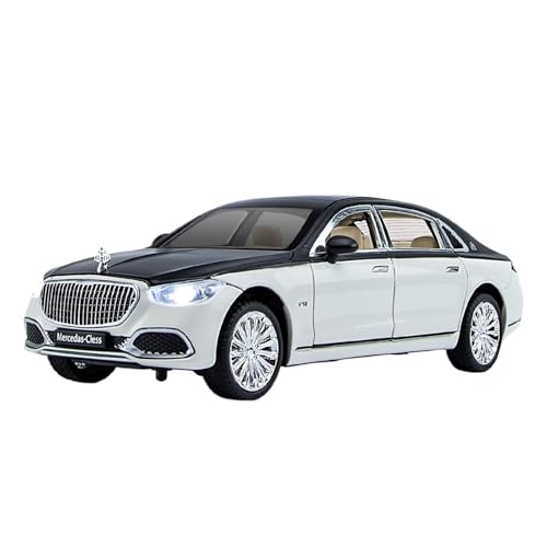 RLIUFEI Für 1/24 S680 Limousine Legierung Auto Modell Multifunktionale Audiovisuelle Rückkehr Kraft Simulation Ornament Auto(White) von RLIUFEI