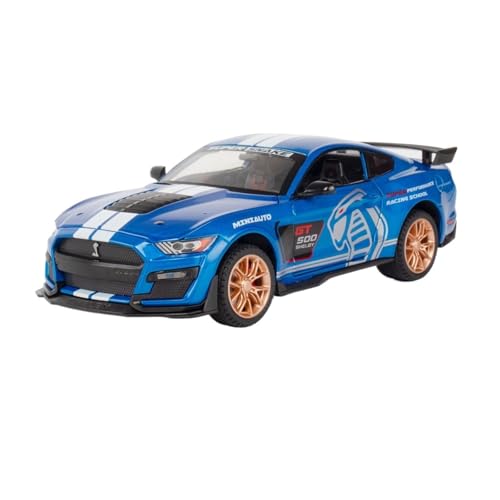 RLIUFEI Für Ford Mustang GT500 1:24 Pull Back Sound Und Licht Geschenk Ornament(Blue) von RLIUFEI