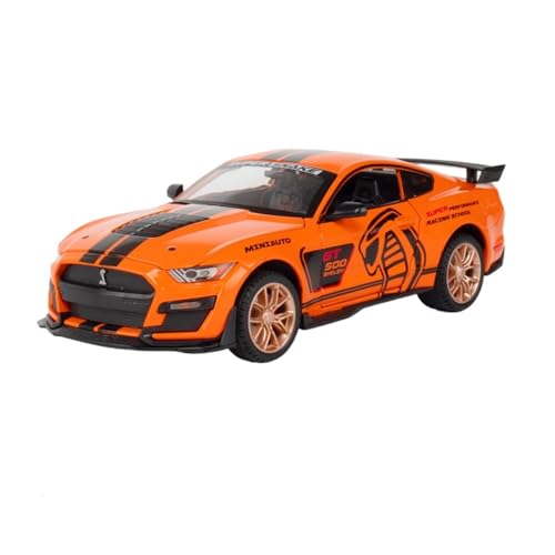 RLIUFEI Für Ford Mustang GT500 1:24 Pull Back Sound Und Licht Geschenk Ornament(Orange) von RLIUFEI