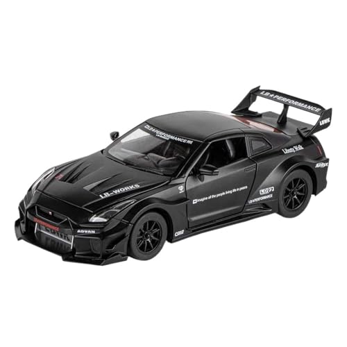 RLIUFEI Für Nissan GTR 1:24 Pull Back Sound Und Licht Geschenk Ornament(Black) von RLIUFEI