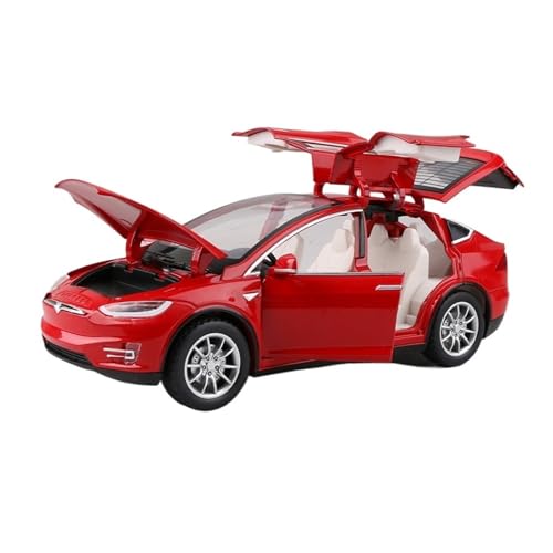 RLIUFEI Für Tesla Model X Legierung 1:24 Automodell Sound und Licht Rückkraft Nachahmung Modell Ornamente(Red) von RLIUFEI