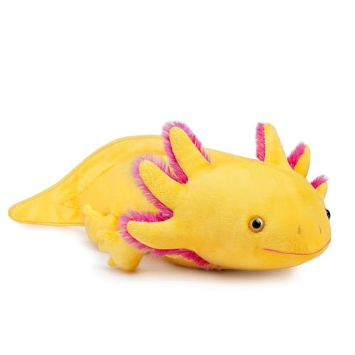 RLOMUTE Weiches Axolotl-Plüschtier – Süßes Axolotl-Kissen, realistisches Ambystoma-Tierspielzeug, 84 cm/33”, einzigartiges Ambystoma-Plüschtier, Modellpuppe, Kindergeschenk (Gelb) von RLOMUTE