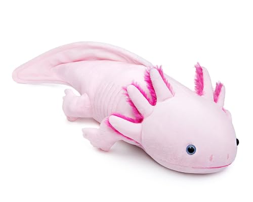 RLOMUTE Weiches Axolotl-Plüschtier – Süßes Axolotl-Kissen, realistisches Ambystoma-Tierspielzeug, 84 cm/33”, einzigartiges Ambystoma-Plüschtier, Modellpuppe, Kindergeschenk (Rosa) von RLOMUTE