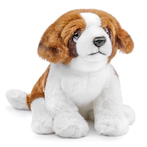 RLOMUTE Weiches Bernhardiner-Hund-Sitzposition-Plüschtier – Süßes Bernhardiner-Hund-Kissen, realistisches Bernhardiner-Hund-Tierspielzeug, 26cm/10”, einzigartiges Modellpuppe, Kindergeschenk (braun) von RLOMUTE