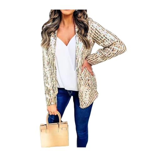 Erwachsenenkostüm Damen-Blazer mit Pailletten, einfarbig, glitzernd, lange Ärmel, vorne offen, Jacke, Revers, glitzernder Mantel für Party, Club Party Kostüm(Green-1,M) von RLVYTA