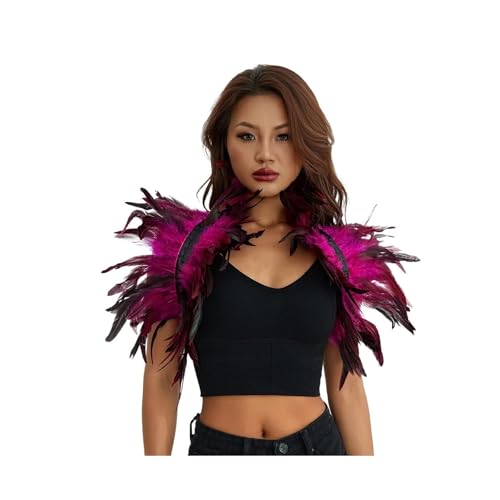 Erwachsenenkostüm Frauen Natürliche Feder Cape Maleficent Kostüm Gothic Schnürung Schal Achselzucken Cape Für Halloween Cosplay Weihnachten Party Party Kostüm(Rose Red) von RLVYTA