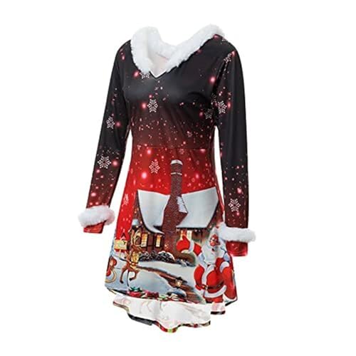 Erwachsenenkostüm Weihnachts-Midi-Kleider für Damen, langärmelig, V-Ausschnitt, pelzig, hoch niedrig, Kleider, Frau Weihnachtsmann-Kostüm, ausgefallene Cosplay-Outfits Party Kostüm(White Elk,L) von RLVYTA