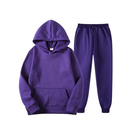 RLVYTA Erwachsenenkostüm 2-teiliges Ooufits-Set für Herren, langärmliges Kapuzen-Sweatshirt + Trainingsanzüge mit Kordelzug Party Kostüm(Purple,3XL) von RLVYTA