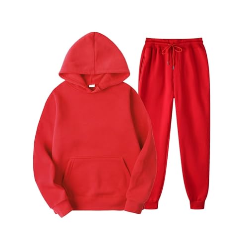 RLVYTA Erwachsenenkostüm 2-teiliges Ooufits-Set für Herren, langärmliges Kapuzen-Sweatshirt + Trainingsanzüge mit Kordelzug Party Kostüm(Red,XL) von RLVYTA