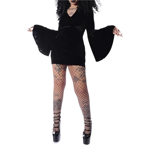 RLVYTA Erwachsenenkostüm Damen Halloween Cosplay Hexenkostüm, Halloween Party Hexen Cosplay Kostüm, Kapuzen Langarm Hexenkleid Party Kostüm(M) von RLVYTA