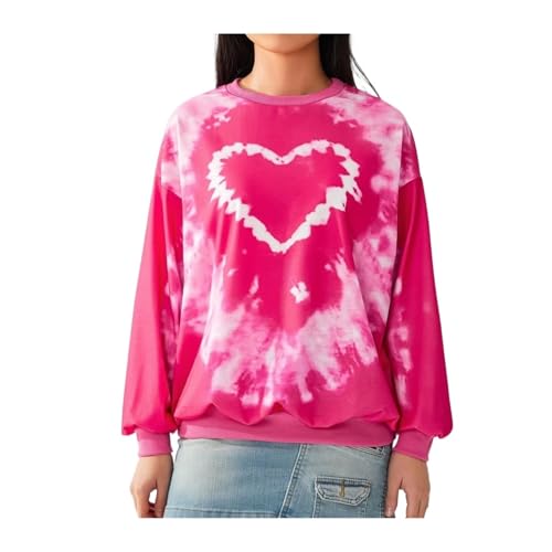 RLVYTA Erwachsenenkostüm Damen-Sweatshirt mit Herz-Aufdruck, Batik-Sweatshirt, Herz-Aufdruck, langärmelig, Rundhalsausschnitt, Grafik, lockeres Pullover-Top Party Kostüm(S) von RLVYTA