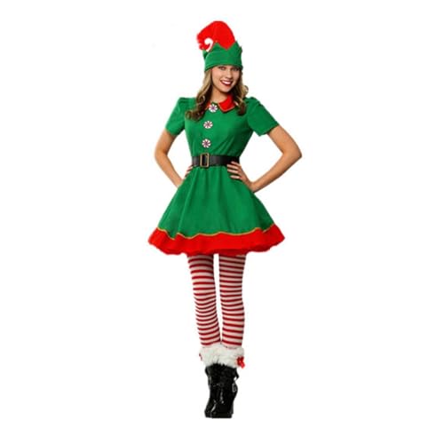 RLVYTA Erwachsenenkostüm Elfenkostüm für die Familie, passendes Familien-Weihnachtsset, lustiges Party-Cosplay-Outfit für Damen, Herren, Mädchen, Jungen Party Kostüm(Girl Elf,7-8 Years) von RLVYTA