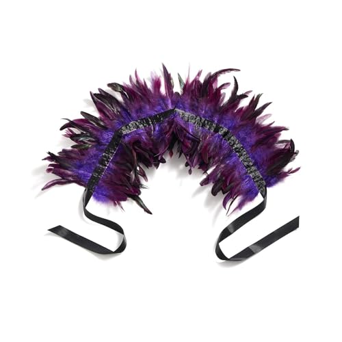 RLVYTA Erwachsenenkostüm Frauen Natürliche Feder Cape Maleficent Kostüm Gothic Schnürung Schal Achselzucken Cape Für Halloween Cosplay Weihnachten Party Party Kostüm(Purple) von RLVYTA