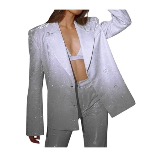 RLVYTA Erwachsenenkostüm Glitzer-Sqeuin-Outfits für Damen, einfarbig, glitzerndes Leibchen + langärmliges Blazer-Oberteil + glitzernde weite lange Hose Party Kostüm(Camisole,M) von RLVYTA