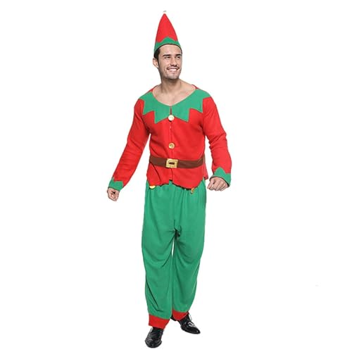 RLVYTA Erwachsenenkostüm Herren Weihnachts-Elf-Kostüm, Weihnachtsmann-Anzug, Erwachsenenkostüme, Urlaub, Halloween, Cosplay-Set, 6-teilig, Mantel, Mütze, Hose, Gürtel Party Kostüm(L) von RLVYTA