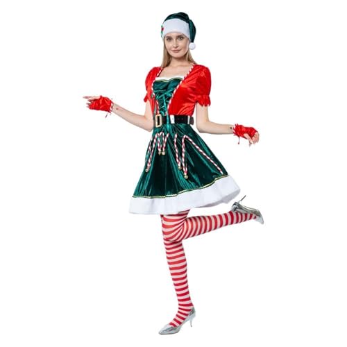 RLVYTA Erwachsenenkostüm Herren Weihnachts-Elf-Kostüm, Weihnachtsmann-Anzug, Erwachsenenkostüme, Urlaub, Halloween, Cosplay-Set, 6-teilig, Mantel, Mütze, Hose, Gürtel Party Kostüm(L) von RLVYTA