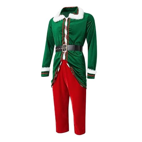 RLVYTA Erwachsenenkostüm Herren Weihnachts-Elf-Kostüm, Weihnachtsmann-Anzug, Erwachsenenkostüme, Urlaub, Halloween, Cosplay-Set, 6-teilig, Mantel, Mütze, Hose, Gürtel Party Kostüm(M) von RLVYTA