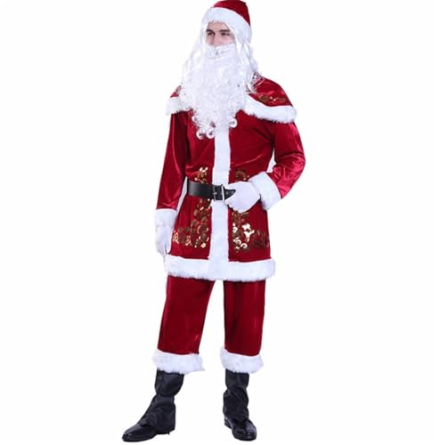 RLVYTA Erwachsenenkostüm Herren-Weihnachtsmann-Anzug, 6-teilig, Weihnachten, für Erwachsene, Weihnachtsmann-Kostüm für Party, Cosplay, Samt-Weihnachtsanzug-Kostüm-Set Party Kostüm(Green,S) von RLVYTA