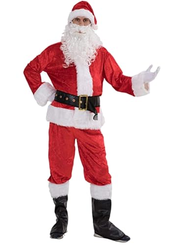 RLVYTA Erwachsenenkostüm Herren-Weihnachtsmann-Anzug, 6-teilig, Weihnachten, für Erwachsene, Weihnachtsmann-Kostüm für Party, Cosplay, Samt-Weihnachtsanzug-Kostüm-Set Party Kostüm(Z1,M) von RLVYTA