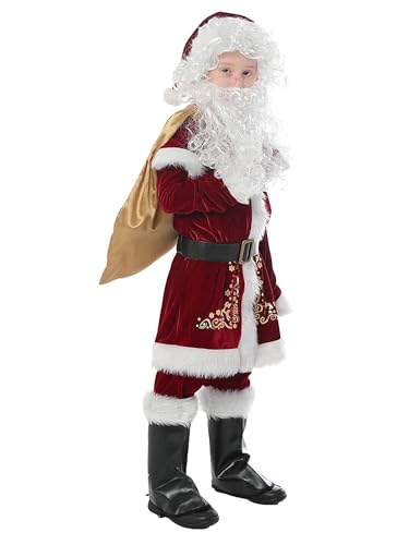 RLVYTA Erwachsenenkostüm Herren-Weihnachtsmann-Anzug, 6-teilig, Weihnachten, für Erwachsene, Weihnachtsmann-Kostüm für Party, Cosplay, Samt-Weihnachtsanzug-Kostüm-Set Party Kostüm(Z3,M) von RLVYTA