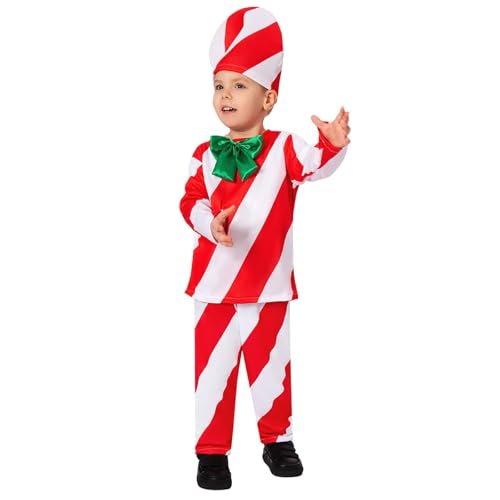 RLVYTA Erwachsenenkostüm Kinder Weihnachten Zuckerstange Kostüm Langarm Cosplay Tops Hosen Hut Sets Weihnachten Urlaub Zuckerstange Kostüm Party Kostüm(Red,L) von RLVYTA