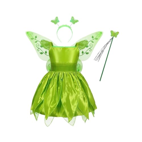 RLVYTA Erwachsenenkostüm Mädchen-Halloween-Feenflügel-Cosplay-Kostüm-Set, Mesh-Spleißkleid + Schmetterlingsflügel + Haarreifen + Feenstab-Partygeschenk Party Kostüm(Style 3,11-12 Years) von RLVYTA