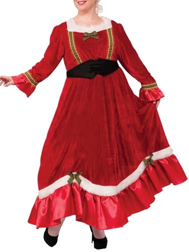 RLVYTA Erwachsenenkostüm Mrs. Claus Kostüm für Damen, Erwachsene, Weihnachten, Übergröße, Kleid mit Haube, Schürze, Weihnachtskostüm-Outfits Party Kostüm(Red,M) von RLVYTA