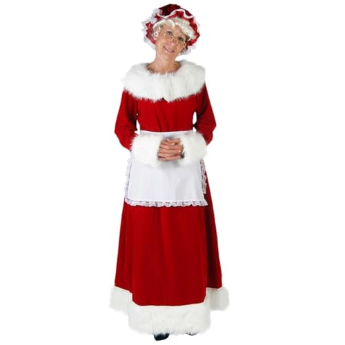 RLVYTA Erwachsenenkostüm Mrs. Claus-Kostüm für Damen, Plus-Size-Outfit, Weihnachtsmann-Kleid für Erwachsene, mit Schürze und Hut für Cosplay-Party Party Kostüm(Style 1,L) von RLVYTA