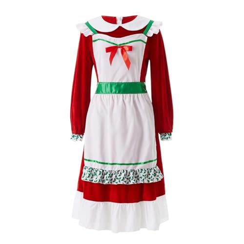 RLVYTA Erwachsenenkostüm Mrs. Claus-Kostüm für Damen, Plus-Size-Outfit, Weihnachtsmann-Kleid für Erwachsene, mit Schürze und Hut für Cosplay-Party Party Kostüm(Style 2,L) von RLVYTA