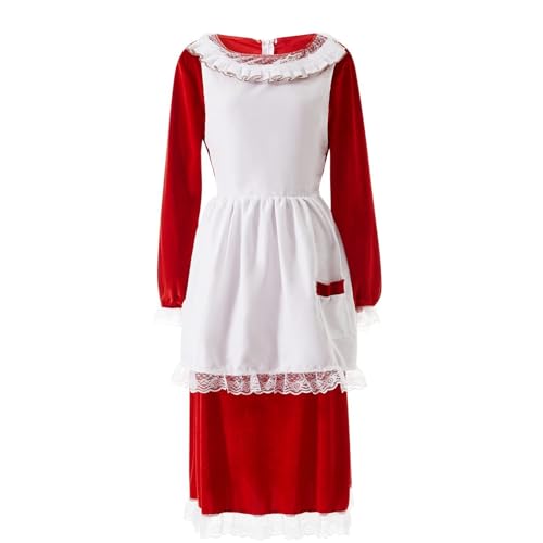 RLVYTA Erwachsenenkostüm Mrs. Claus-Kostüm für Damen, Plus-Size-Outfit, Weihnachtsmann-Kleid für Erwachsene, mit Schürze und Hut für Cosplay-Party Party Kostüm(Style 3,L) von RLVYTA