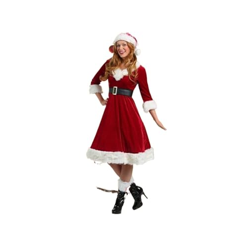 RLVYTA Erwachsenenkostüm Mrs. Claus-Kostüm für Erwachsene und Damen, niedliches und süßes Mrs. Claus-Kostüm, bestehend aus Kleid, Hut, Gürtel und Beinschutz, Weihnachtskostüme Party Kostüm(M) von RLVYTA