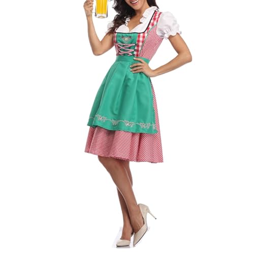 RLVYTA Erwachsenenkostüm Oktoberfest-Kostüm für Damen, deutsches Dirndl-Kleid, traditionelle bayerische Karnevalsparty, 3-teiliges Biermädchen-Kostüm Party Kostüm(Blue,XXL) von RLVYTA