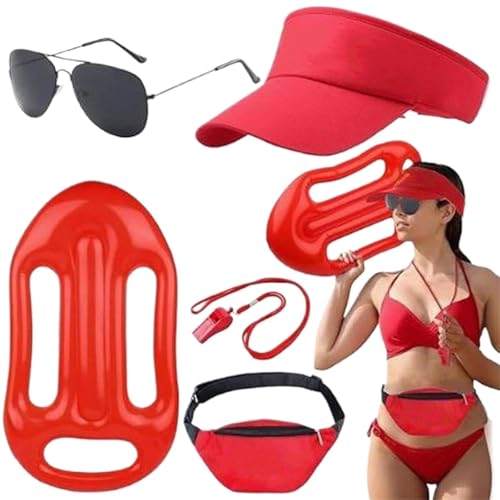 RLVYTA Erwachsenenkostüm Rettungsschwimmer-Zubehör, 5-teiliges Set, Rollenspiel-Rettungsschwimmerausrüstung mit Hut, Sonnenbrille, Pfeife, Gürteltasche und Schwimmkostüm Party Kostüm von RLVYTA