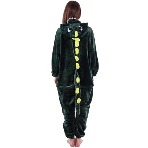 RLVYTA Erwachsenenkostüm Unisex Erwachsene Cartoon Kostüm Halloween Weihnachten Nachtwäsche Overall Onesies Plüsch Cosplay Pyjamas Party Kostüm(Green Dragon,L) von RLVYTA