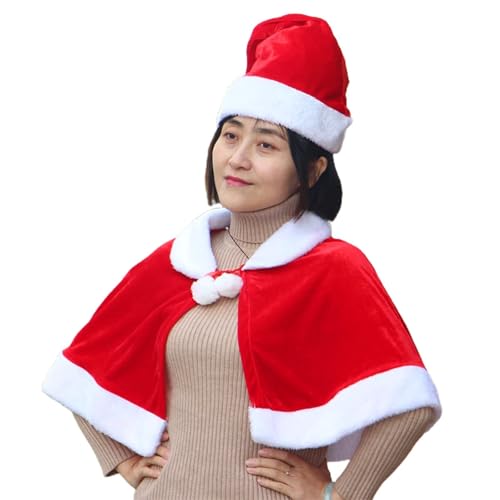 RLVYTA Erwachsenenkostüm Weihnachten Rot Samt Schal Umhang Cape Mrs Santa Cape Robe Halloween Karneval Dress Up Cosplay Kostüm Für Kind Mit Hut Party Kostüm(Cloak+Hat Adult Style) von RLVYTA