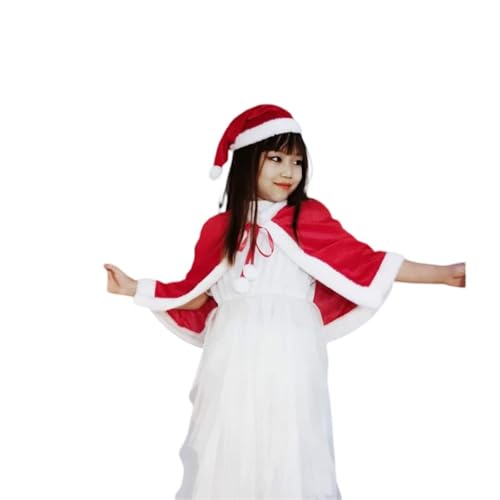 RLVYTA Erwachsenenkostüm Weihnachten Rot Samt Schal Umhang Cape Mrs Santa Cape Robe Halloween Karneval Dress Up Cosplay Kostüm Für Kind Mit Hut Party Kostüm(Cloak+Hat Kid Style) von RLVYTA