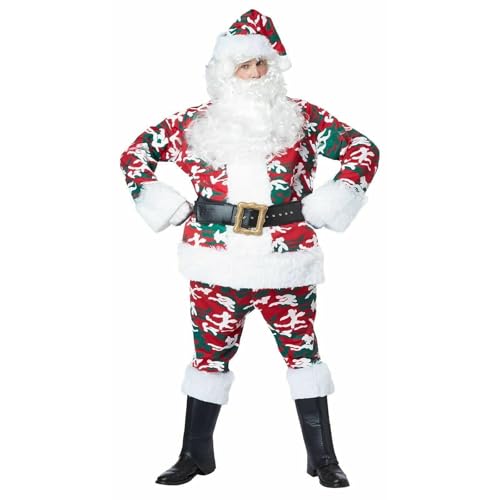 RLVYTA Erwachsenenkostüm Weihnachts-Cosplay-Kostüm-Set, Samt-Weihnachtsmann-Fleece-Anzug mit Mütze, falschem Bart, Stiefel, Weihnachts-Outfits Party Kostüm(Green,S) von RLVYTA