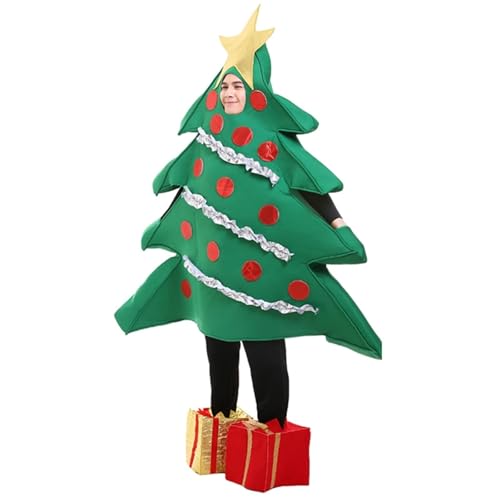 RLVYTA Erwachsenenkostüm Weihnachtsbaum-Kostüm, Cosplay-Set, grünes Weihnachtsbaum-förmiges Bühnenkostüm + geschenkförmige Schuhe, Unisex-Kleidungsset Party Kostüm von RLVYTA