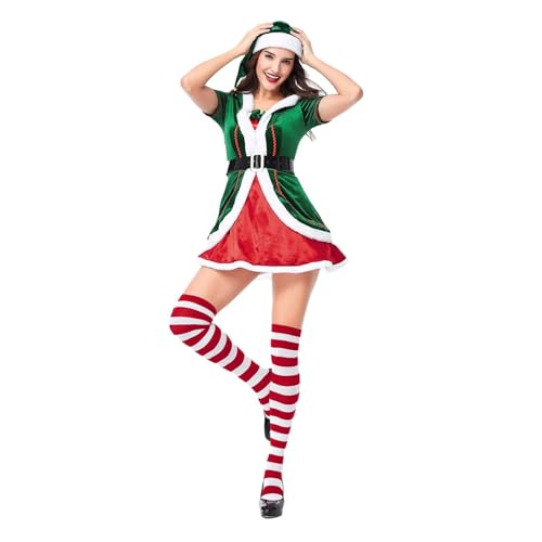 RLVYTA Erwachsenenkostüm Weihnachtselfen-Kostüm, Weihnachtsmann-Anzug, Erwachsenenkostüme, Urlaub, Halloween, Cosplay-Set, 6-teilig, Mantel, Mütze, Hose, Gürtel Party Kostüm(L) von RLVYTA