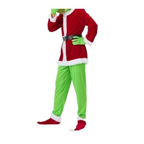 RLVYTA Erwachsenenkostüm Weihnachtsgrünes Weihnachtsmann-Kostüm-Set für Erwachsene und Kinder, pelziges Kostüm-Outfit, Halloween, Weihnachten, lustiges Cosplay-Kostüm Party Kostüm(A1,M) von RLVYTA