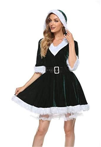 RLVYTA Erwachsenenkostüm Weihnachtskostüme, Umhang, Mrs. Claus, Weihnachtsmann, Weihnachten, Samt, Kapuzenumhang, Robe, langes Kleid mit Weihnachtsmützengürtel Party Kostüm(Green#2,L) von RLVYTA