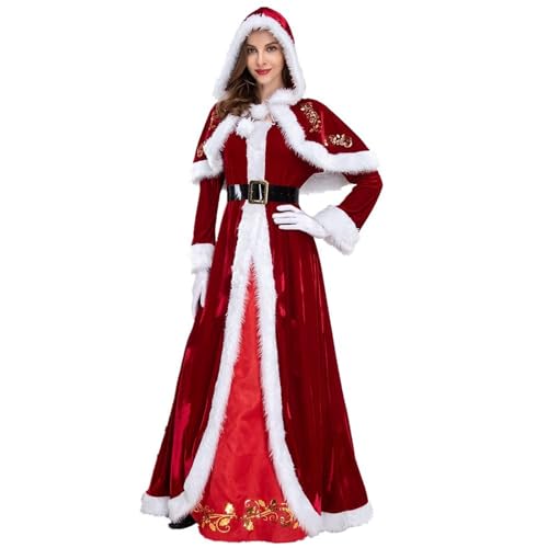 RLVYTA Erwachsenenkostüm Weihnachtskostüme, Umhang, Mrs. Claus, Weihnachtsmann, Weihnachten, Samt, Kapuzenumhang, Robe, langes Kleid mit Weihnachtsmützengürtel Party Kostüm(Green Jumpsuit,L) von RLVYTA