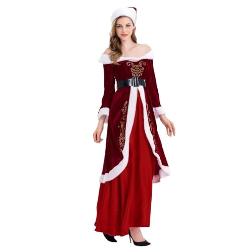 RLVYTA Erwachsenenkostüm Weihnachtskostüme, Umhang, Mrs. Claus, Weihnachtsmann, Weihnachten, Samt, Kapuzenumhang, Robe, langes Kleid mit Weihnachtsmützengürtel Party Kostüm(Z1,3XL) von RLVYTA