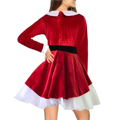 RLVYTA Erwachsenenkostüm Weihnachtsmann-Kostüm für Damen, 3-teilig, Samt, langärmelig, Netzsaum, Kleid, Outfit, Weihnachten, für Erwachsene, Samt, Weihnachtsmann-Kleid Party Kostüm(L) von RLVYTA