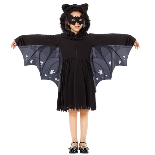 RMMD Fledermaus-Kostüm für Kinder, Mädchen, Halloween-Kostüme, inklusive schwarzer Fledermauskleid, Maske, Kinderverkleidungen für Halloween, Nachtparade, Rollenspiele, Theateraufführungen, von RMMD