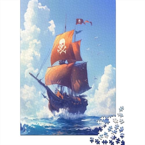 Art Piratenschiff 1000 Stück Puzzles Für Erwachsene Teenager Stress Abbauen Familien-Puzzlespiel 1000-teiliges Puzzle Kinder Lernspiel Spielzeug Geschenk Puzzel 1000pcs (75x50cm) von RNDKAUUIE